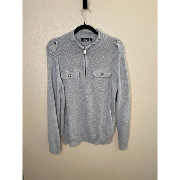 Apt. 9 Mens Gray Half-Zip Mock Neck Sweater Large Military Style Cotton - Picture 1 of 7